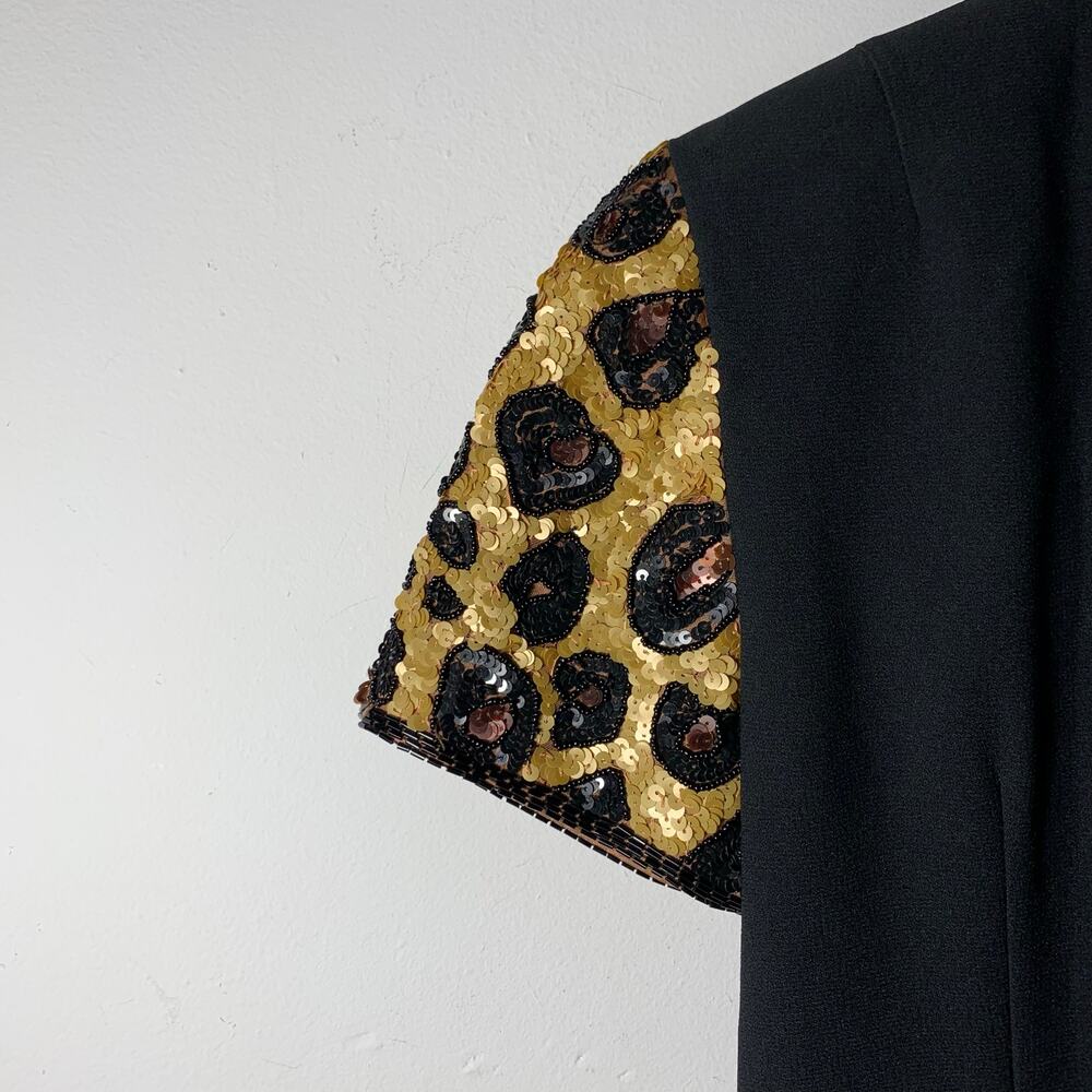 Womens Vintage A.J. Bari dress black with leopard sequined sleeves, size 4 EUC! - Picture 3 of 3